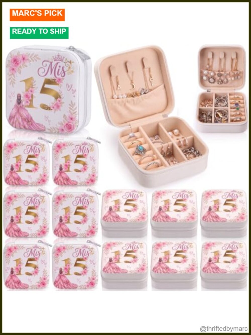 12 Pack Quinceanera Party Favor Travel Jewelry Case PU Leather Organizer
